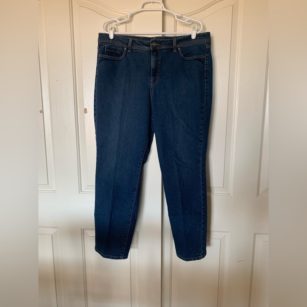 Style & Co Womens Denim Jean Pant Straight Leg Dark Wash Blue Plus Size 18 Short